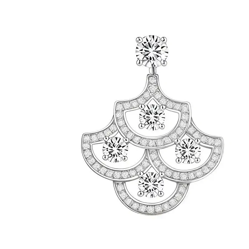 ShanLover Brand 5A Level 925 Sterling Silver Fan Shaped Stud Earrings with Full-Diamond Hollow Design Earrings Jewelry