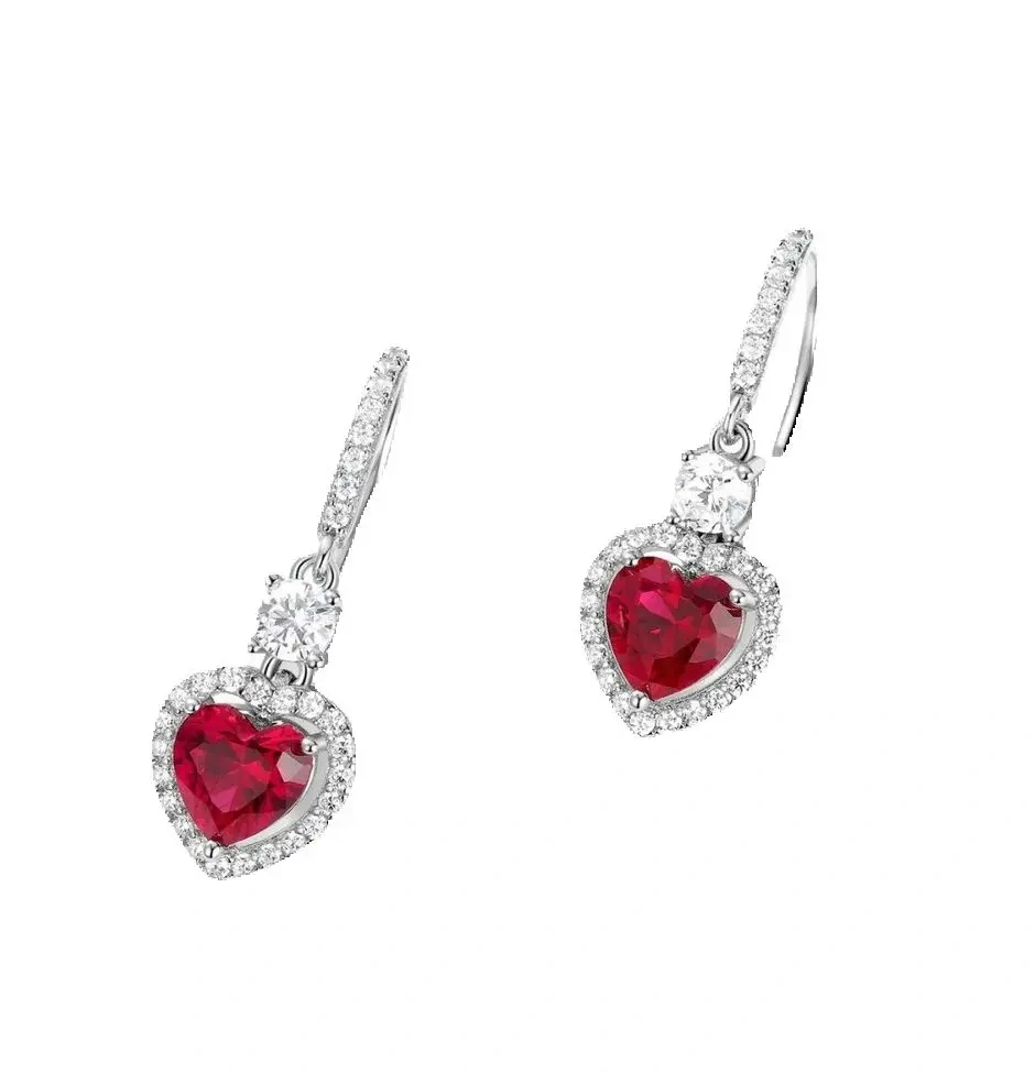ShanLover Brand 925 Sterling Silver Heart Earrings Woman Red Gemstone Pure Silver Platinum Plated Luxury Drop Earrings Jewelry