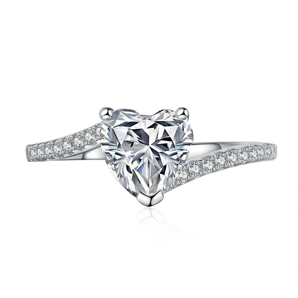 ShanLover Brand GRA Certificated MST Top Grade Moissanite Diamond Ring for Women Real 925 Sterling Silver Heart Rings Jewelry