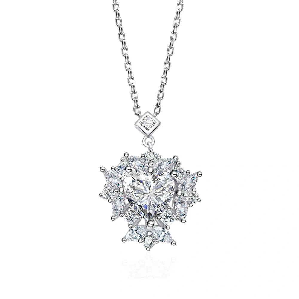 ShanLover Brand Heart shaped Moissanite Necklace for Women 925 Sterling Silver Heart Pendant Jewelry