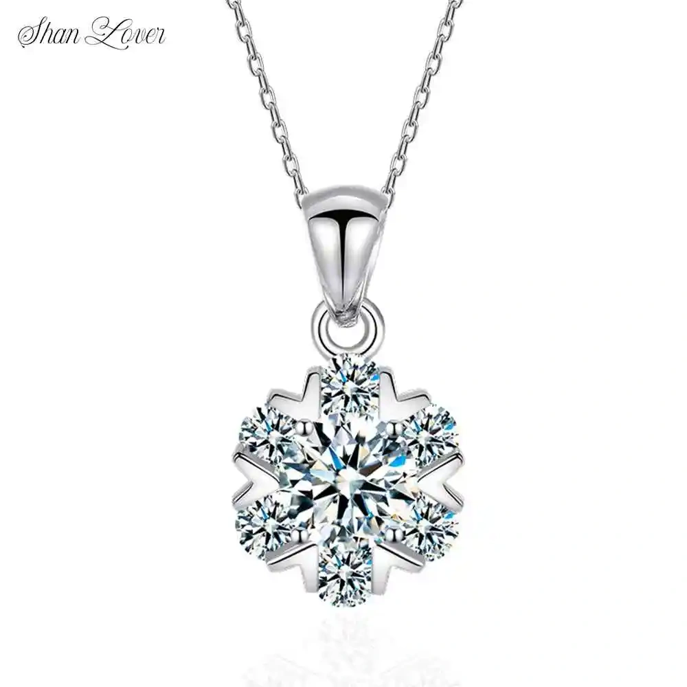 ShanLover  Brand Moissanite Necklace for Women S925 Sterling Silver Snowflake Pendant Simple Fashionable Jewelry Accessory