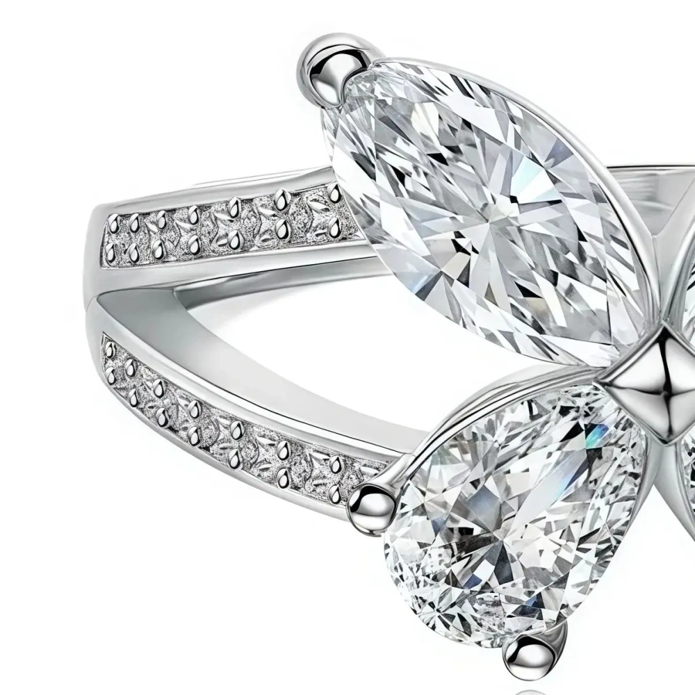 Winkin Winsin Luxury Brand Designer 0.5ct 925 Sterling Silver Butterfly Moissanite Diamond Ring Jewelry For Women CMA Certificat