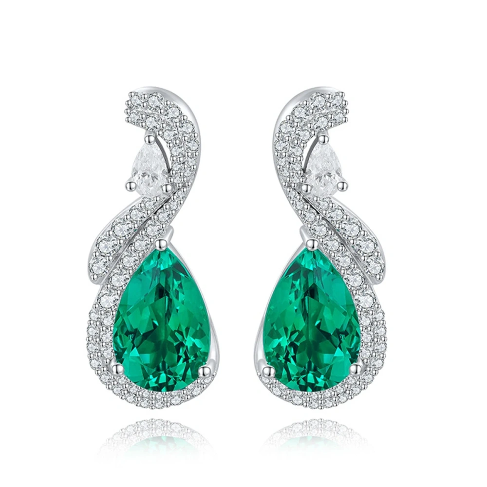 ShanLover Brand 5.8ct High End Lab Grown Gemstones Emerald 925 Sterling Silver Stud Earrings Fine Jewelry