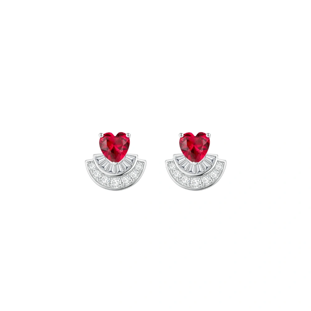 ShanLover Brand 5A Grade Heart Shaped Design Fan Shaped Zircon Stud Earrings 925 Sterling Silver Earrings for Women Jewelry