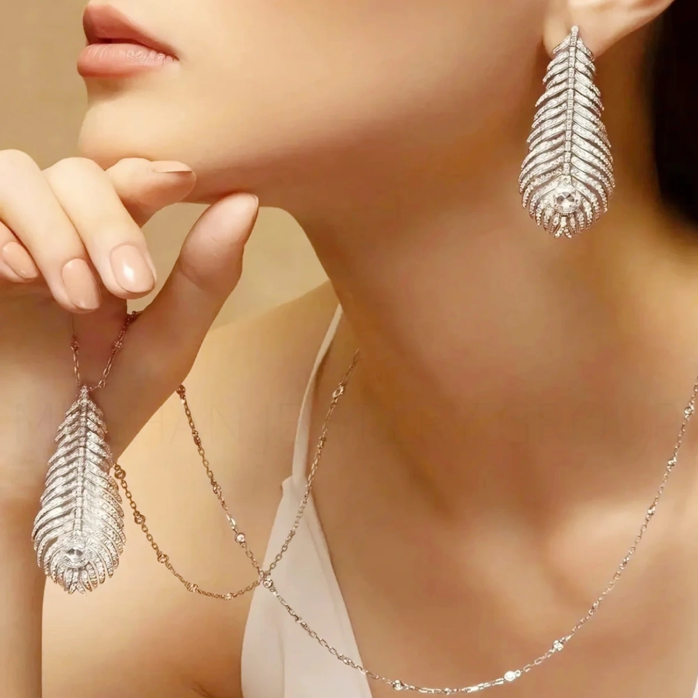 Winkin Winsin Brand Luxury Real 925 Sterling Silver Stud Earrings New Feather Drop Earrings Stud For Women Banquet Party Jewelry