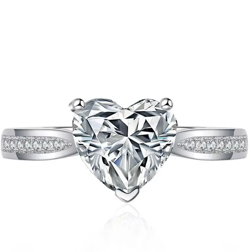 ShanLover Brand Luxury Brand Designer 2 Carat Heart Moissanite Diamond Ring Set S925 Sterling Silver Moissanite Diamond  Jewelry