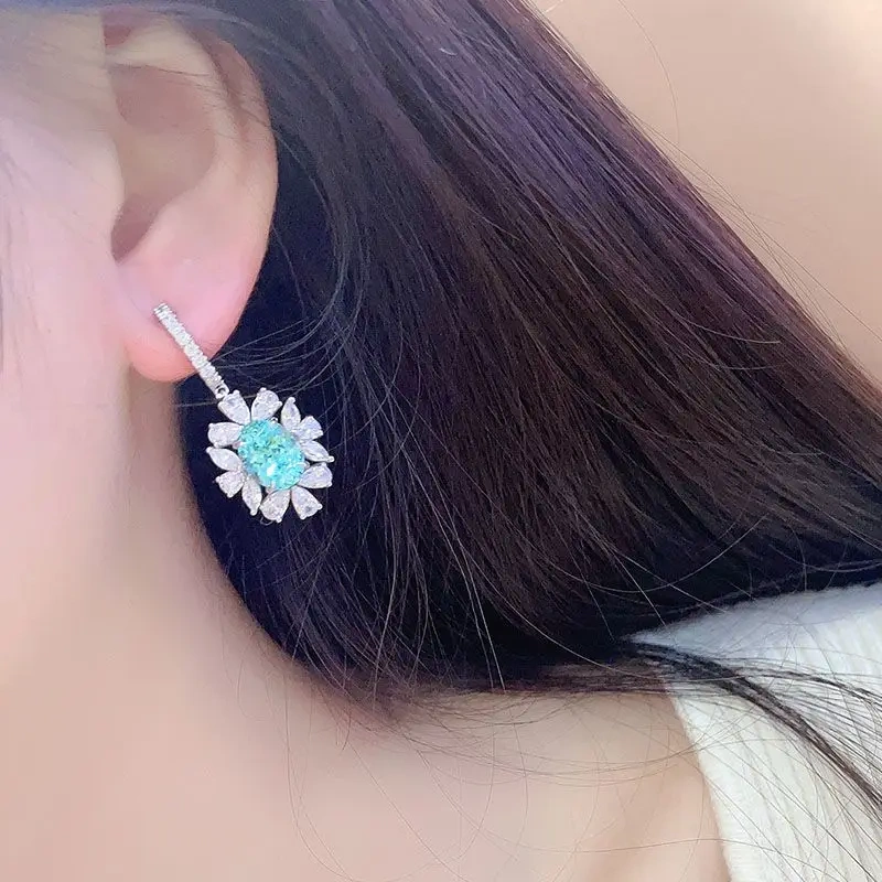 ShanLover Brand Luxury S925 925 Sterling Silver 8.5Carat Lab Grown Gemstones Inlaid Group Earrings Jewelry for Women