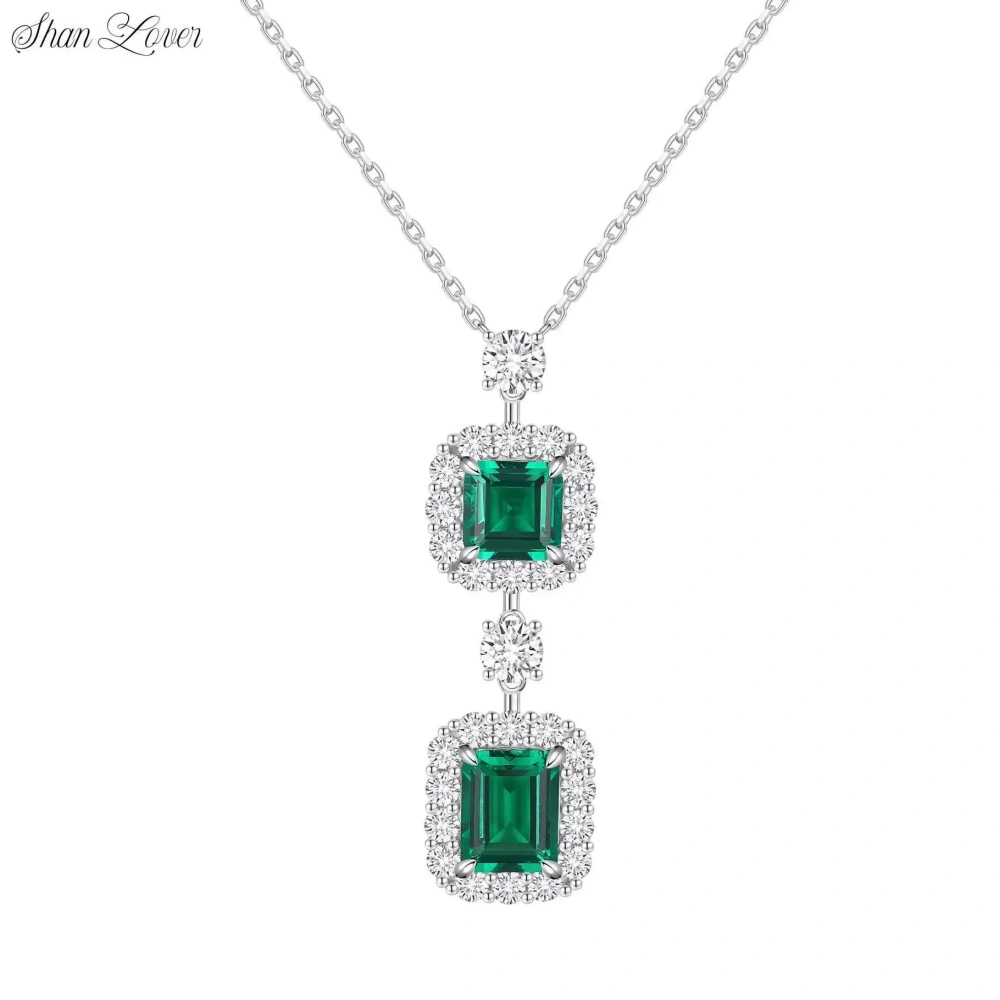 ShanLover Luxury Brand High Grade 925 Sterling Silver Pendant Necklace For Woman Green Gemstones Chain Necklace Pendants Jewelry