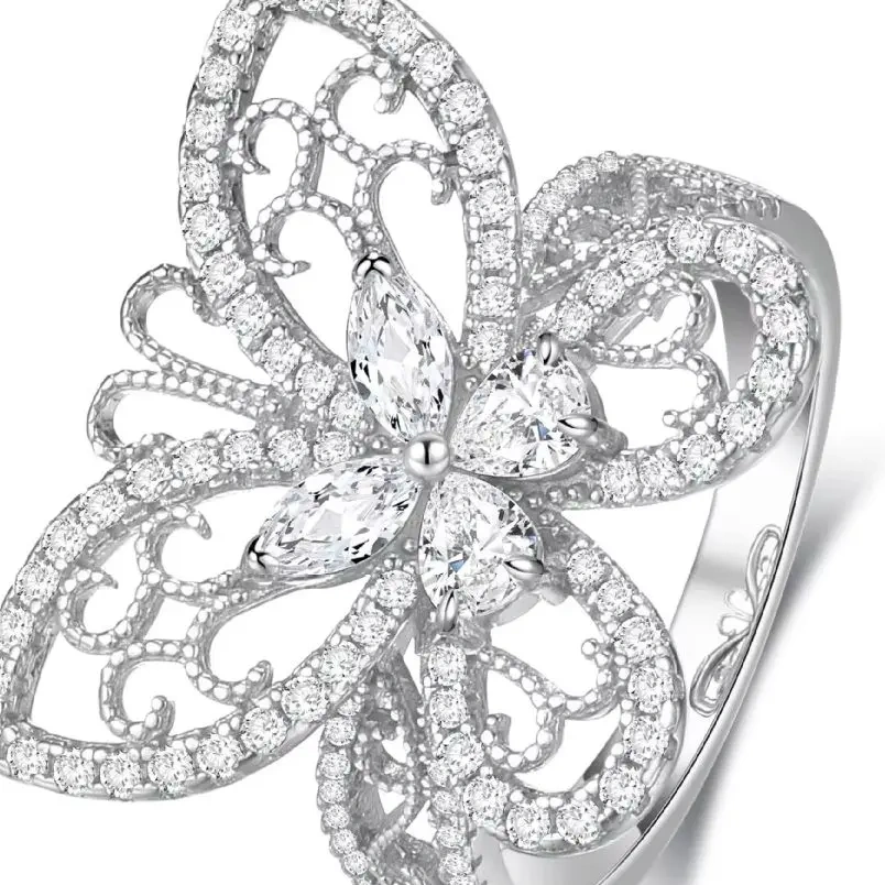 Shanlover Brand  New Certificated Products High Quality End 925 Silver Butterfly Ring For Women Fashion Jewelry Accessory ring