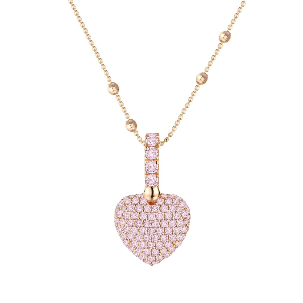 ShanLover Women 925 Sterling Silver Pendant Pink Diamond Gemstones Pendants 18k Gold Plated Heart Pendant Chain Necklace Jewelry