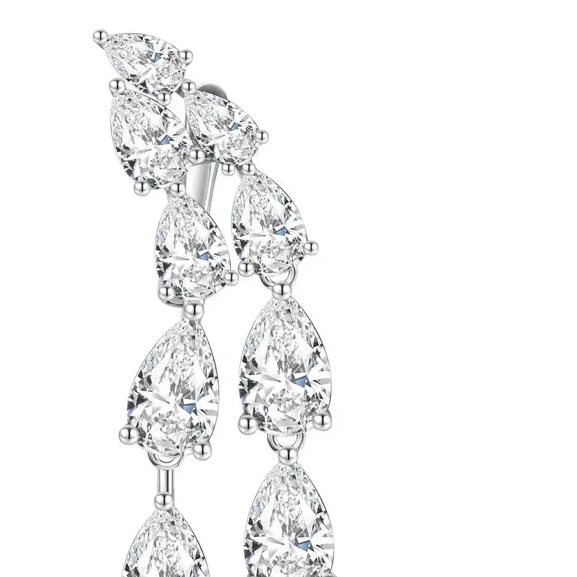ShanLover Brand AAAAA Grade 925 Sterling Silver Double Row Pear Shaped Teardrop Diamond Tassel Earrings Zircon Jewelry