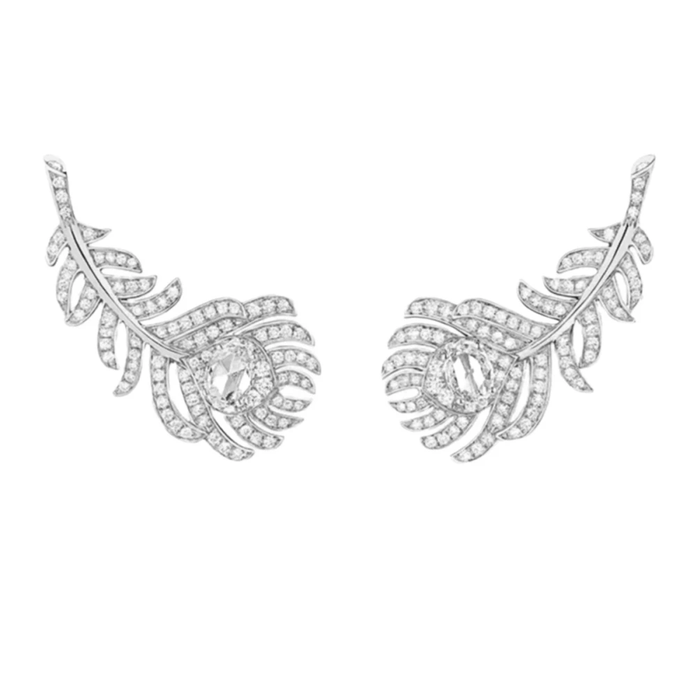 Winkin Winsin Gold-Plated Silver Feather Earrings with Full Diamond Inlay Sterling Silver 925