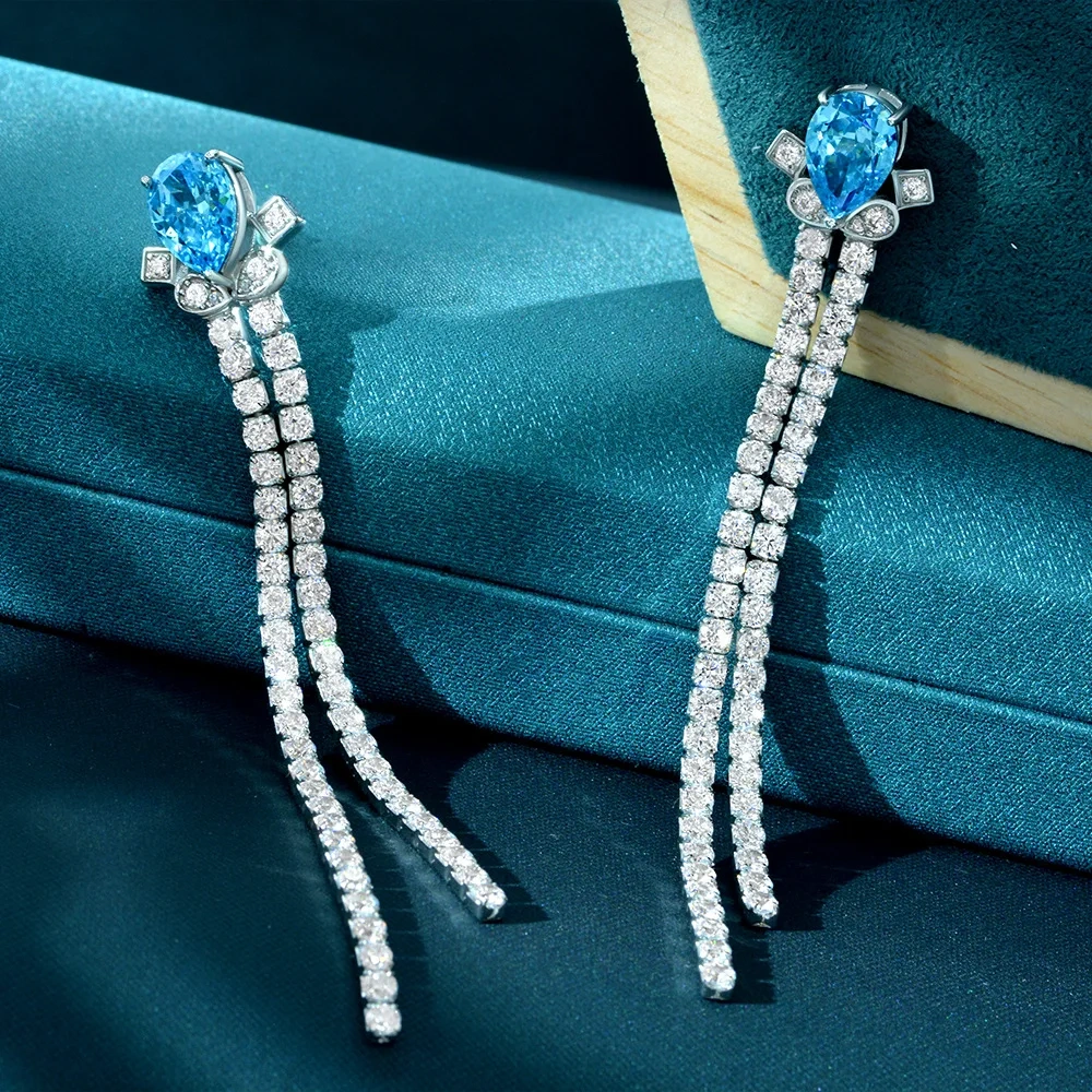 Winkin Winsin 925 Sterling Silver 1.5ct Water Drop Lab Grown Gemstones High Carbon Diamond Earrings For Women Long Style