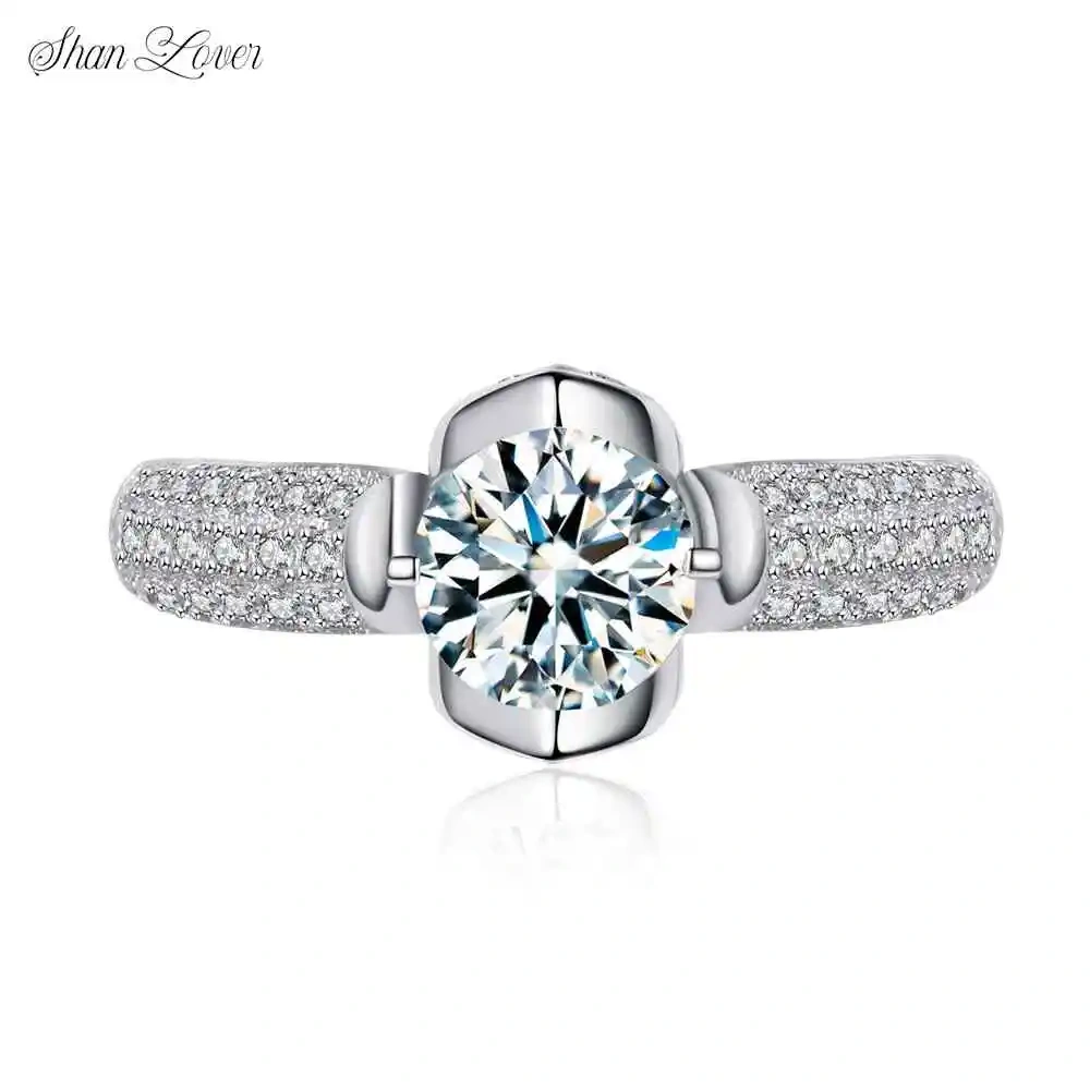 ShanLover Brand 2ct Moissanite Diamond Ring Unisex Square Cut S925 Sterling Silver Gemstone Jewelry for Men And Women