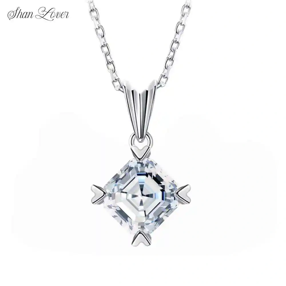 ShanLover Brand Hot Sales S925 Sterling Silver Asche Square Pendant Necklaces Jewelry 1ct Moissanite Diamond Necklace for Women