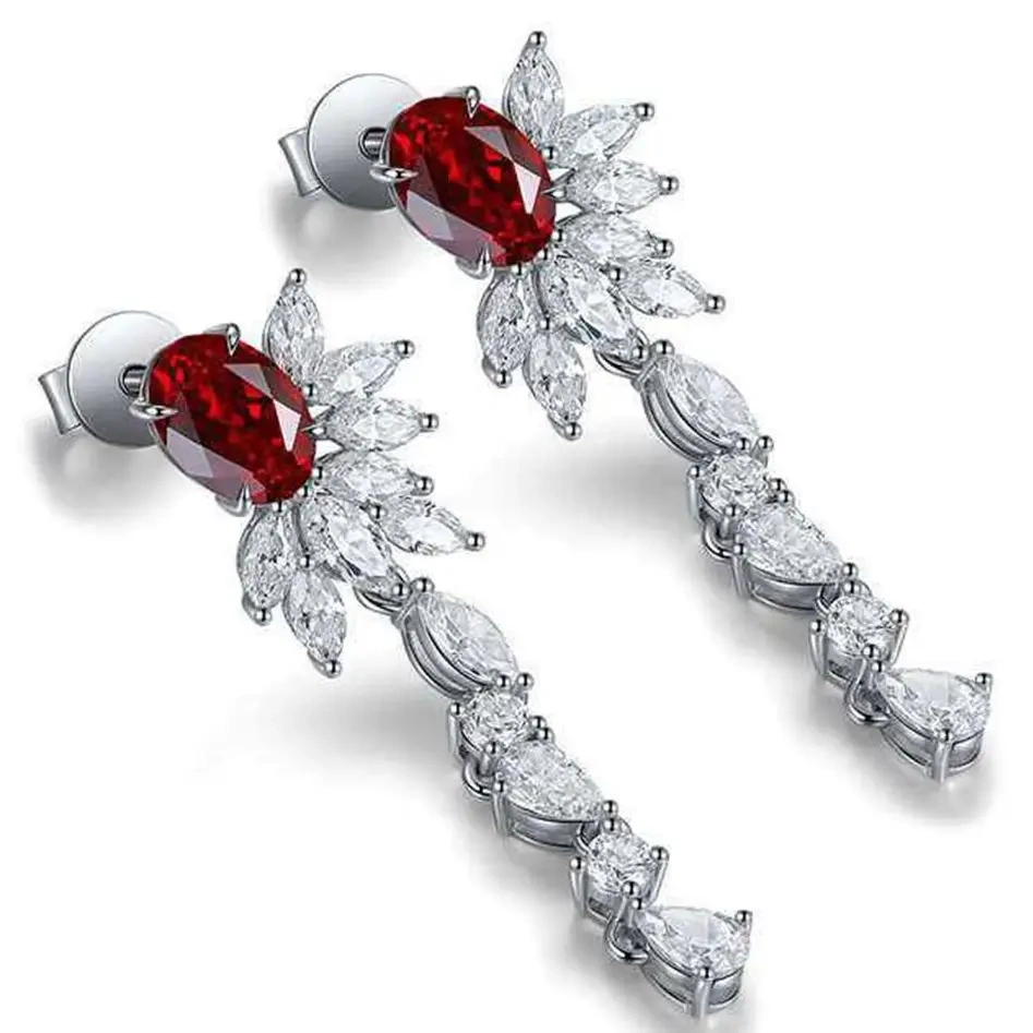 ShanLover Brand Fashion Red Moissanite Diamond Tassel Ear Studs S925 Pure Sterling Silver Earrings Jewelry CMA Certificate