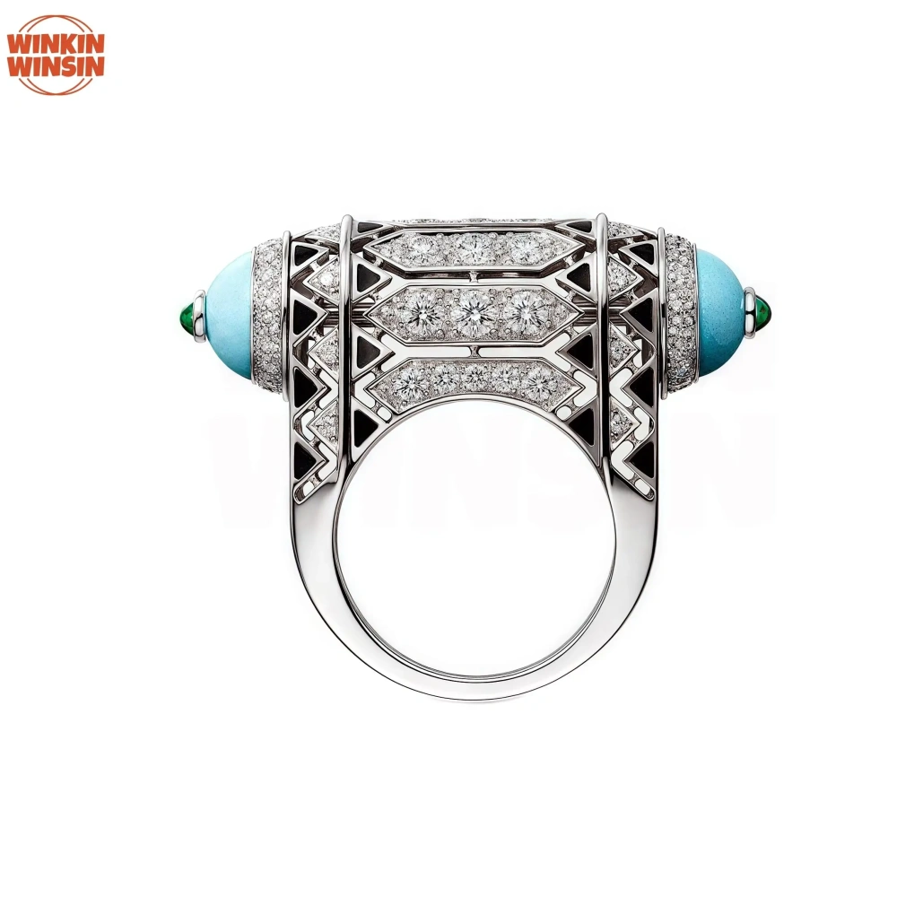 Winkin Winsin Luxury Brand Designer 925 Sterling Silver Rings Woman High Carbon Diamond Coral Gemstones Jewelry Ring For Women