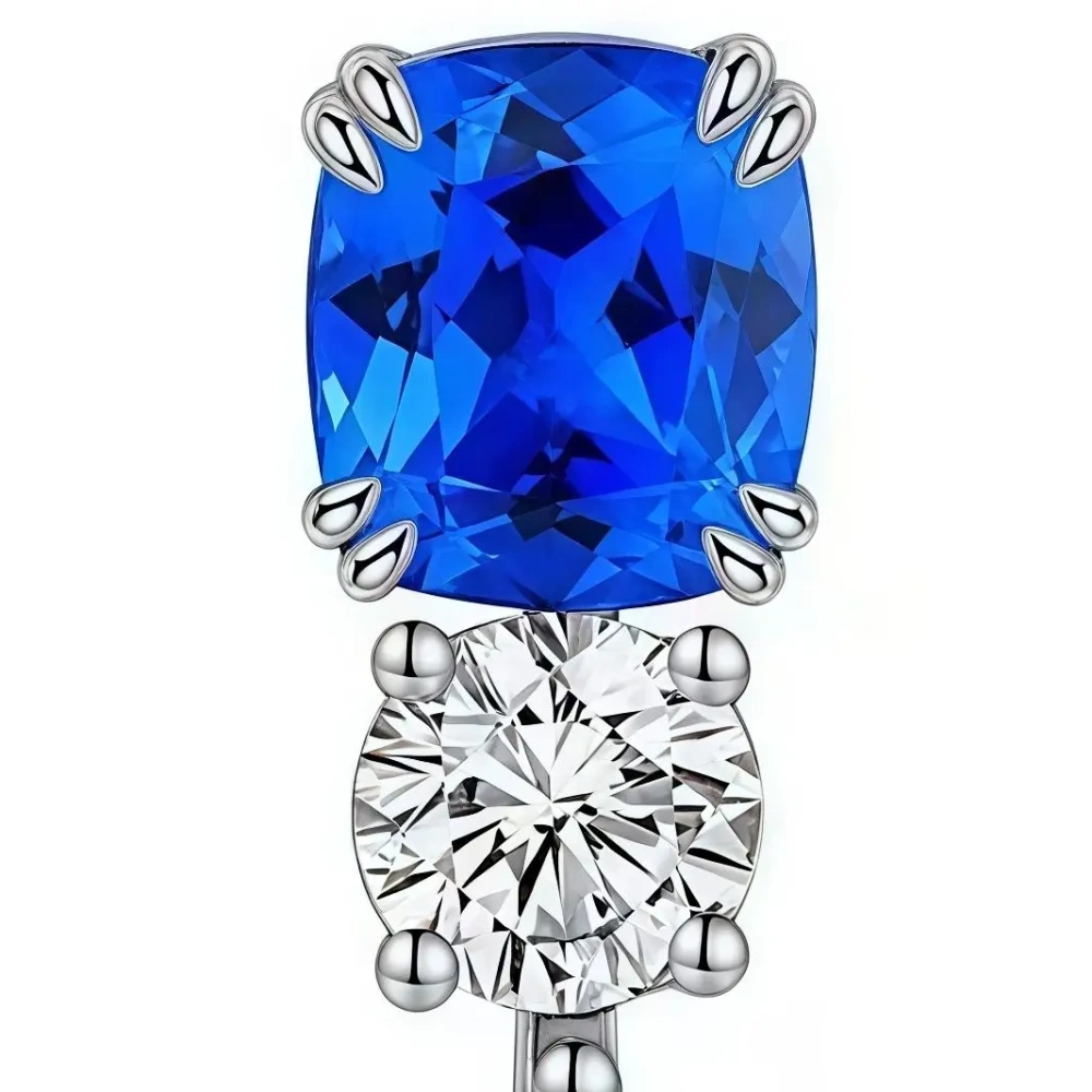 ShanLover Brand Luxury 1.58ct 925 Sterling Silver Blue Lab Grown Gemstones Long Drop Earrings  Jewelry For Women
