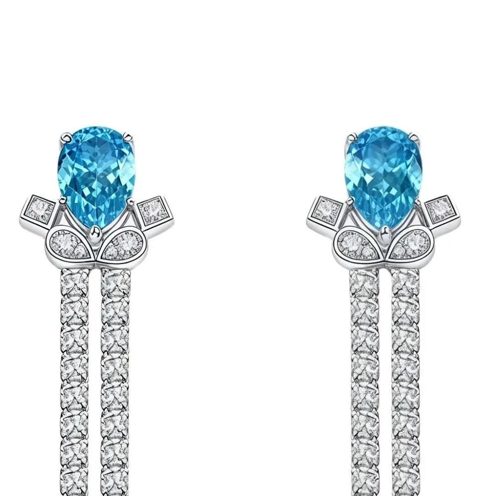 Winkin Winsin 925 Sterling Silver 1.5ct Water Drop Lab Grown Gemstones High Carbon Diamond Earrings For Women Long Style