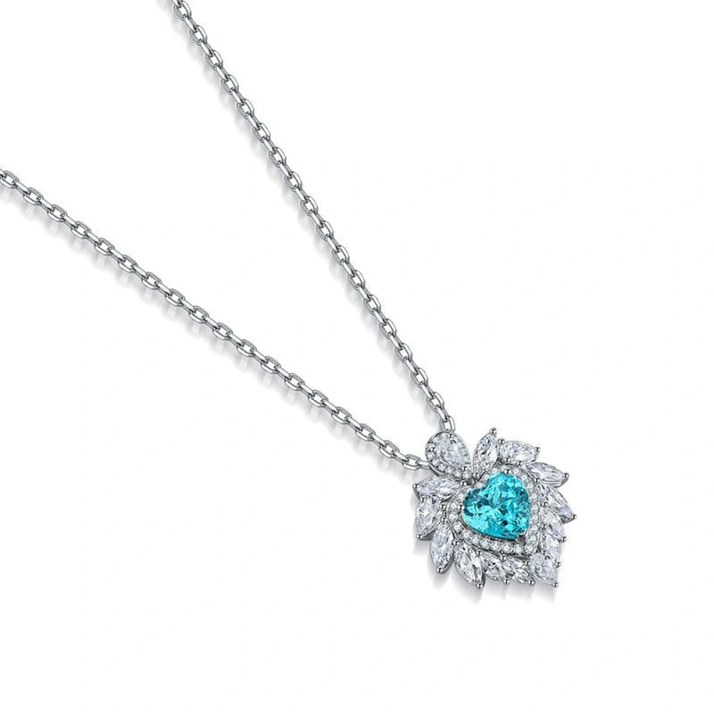 ShanLover BrandS925 Sterling Silver Paraiba Heart Shaped Necklace Lab Inlaid Jewelry Necklace S925 Sterling Silver Jewelry