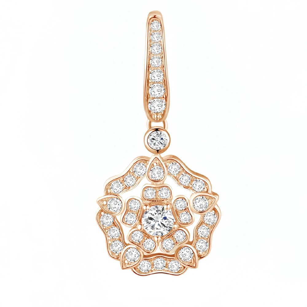 ShanLover Brand 925 Sterling Silver Drop Earrings 18kgp 18k Gold Plated Jewelry Full Diamond Camellia Flower Earrings For Woman