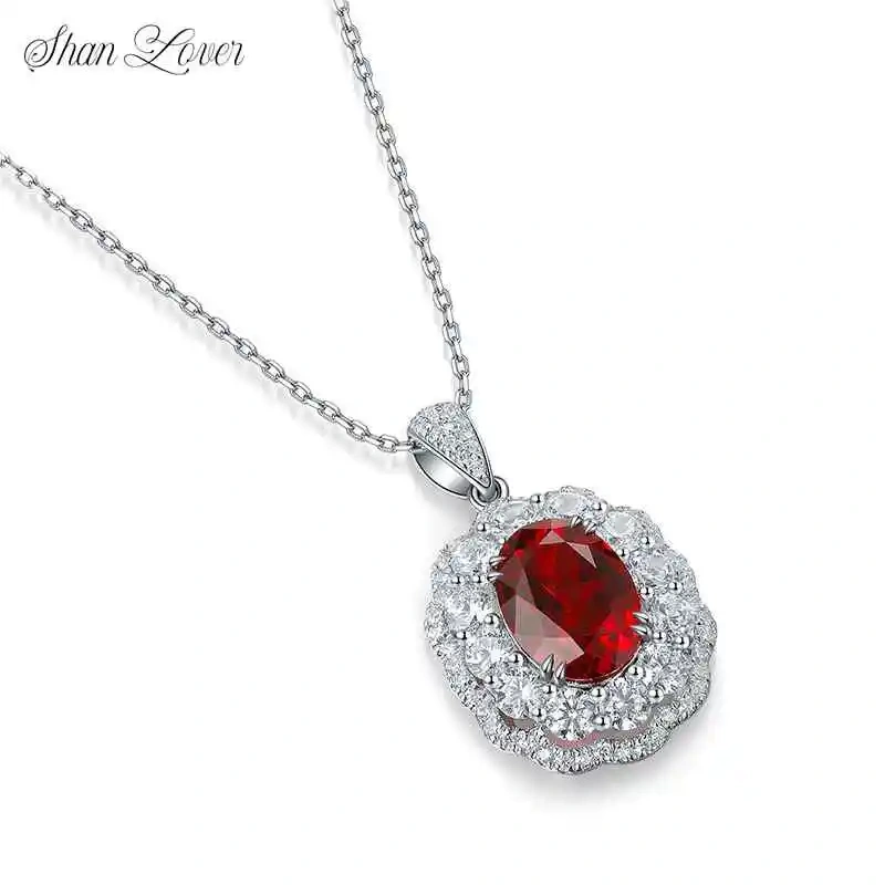ShanLover Brand High Quality  Light Luxury Retro Pigeon Blood Red Ruby Necklace S925 Sterling Silver Jewelry Lab Grown Gemstones