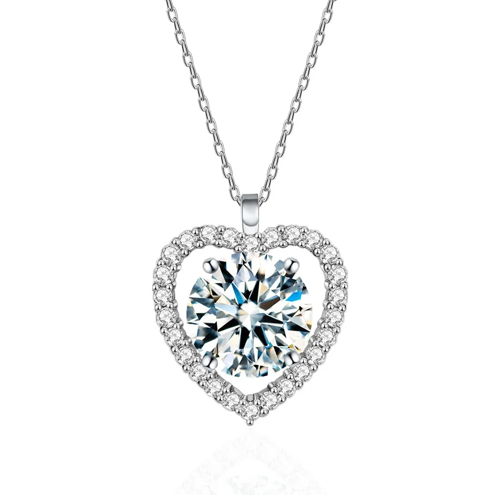 ShanLover Brand Moissanite Diamond Necklace for Women S925 Sterling Silver Heart Shaped Pendant Fashionable Jewelry Accessory