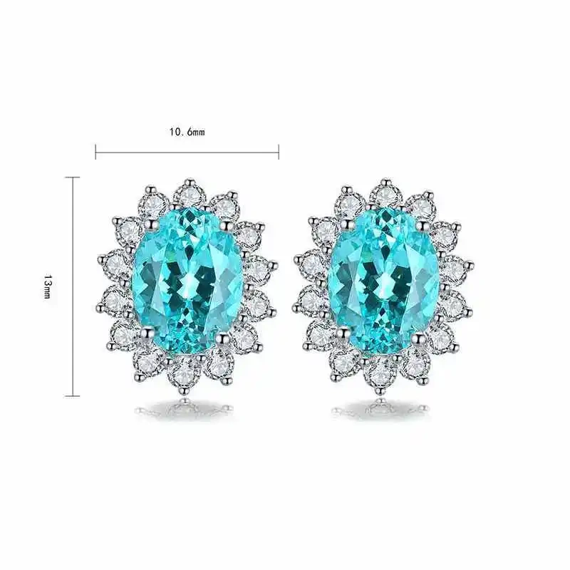 ShanLover Brand Classic Daifei Pei Paraiba Stud Earrings 4.1-Carat 925 Silver Simple Silver Wedding  Earrings  Jewelry ﻿