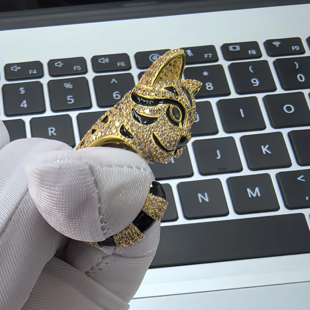 Winkin Winsin Brand Designer Gemstones Jewelry 925 Sterling Silver Rings For Woman 18kgp 18k Gold Plating Leopard Fuzzy Cat Ring
