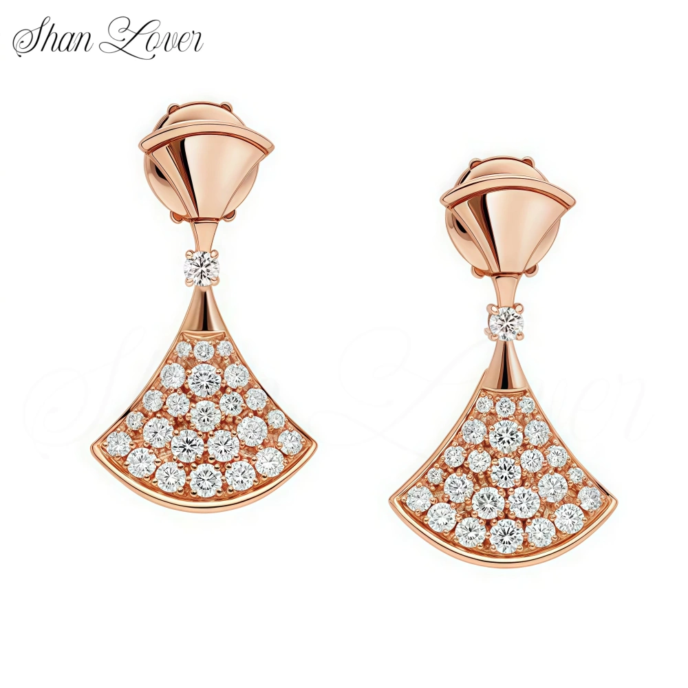 ShanLover Top Grade Quality Skirt Dress Design Real 18k Gold Plated Earrings Stud For Women V Gold Drop Earrings Eardrop Jewelry