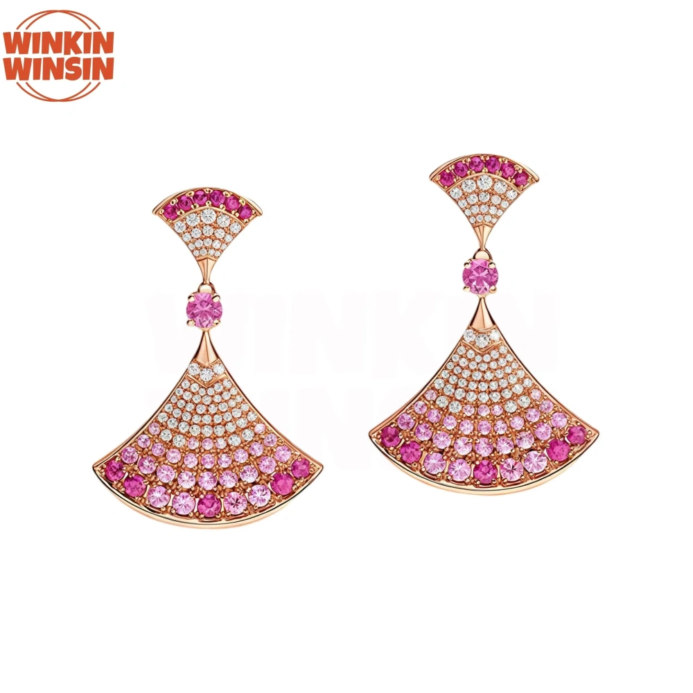 WinkinWinsin Top Grade Brand Dress Design 925 Sterling Silver Stud Earrings For Women 18k V Gold Gemstones Drop Earrings Jewelry