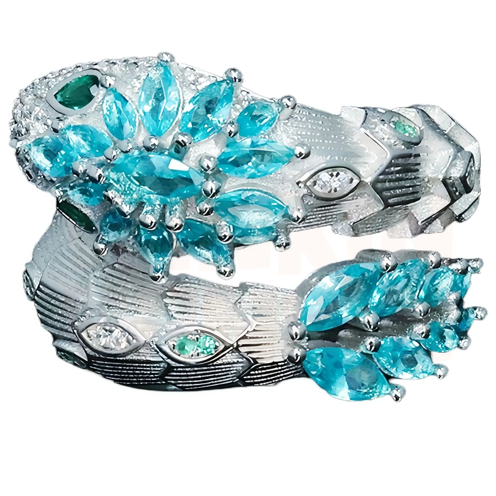 Winkin Winsin Luxury Brand Blue Aquamarine Gemstones Snake Rings For Women 925 Sterling Silver Ring s925 Pure Silver Jewelry