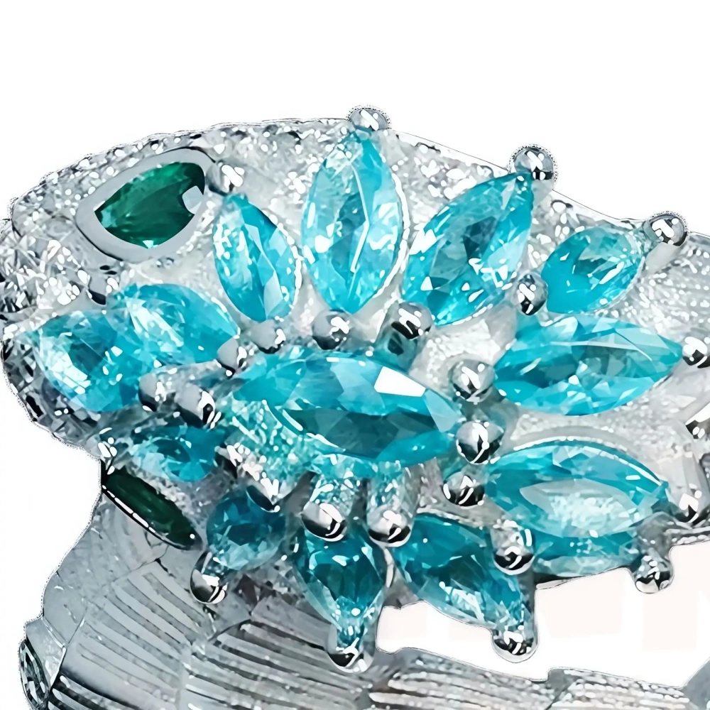 Winkin Winsin Luxury Brand Blue Aquamarine Gemstones Snake Rings For Women 925 Sterling Silver Ring s925 Pure Silver Jewelry