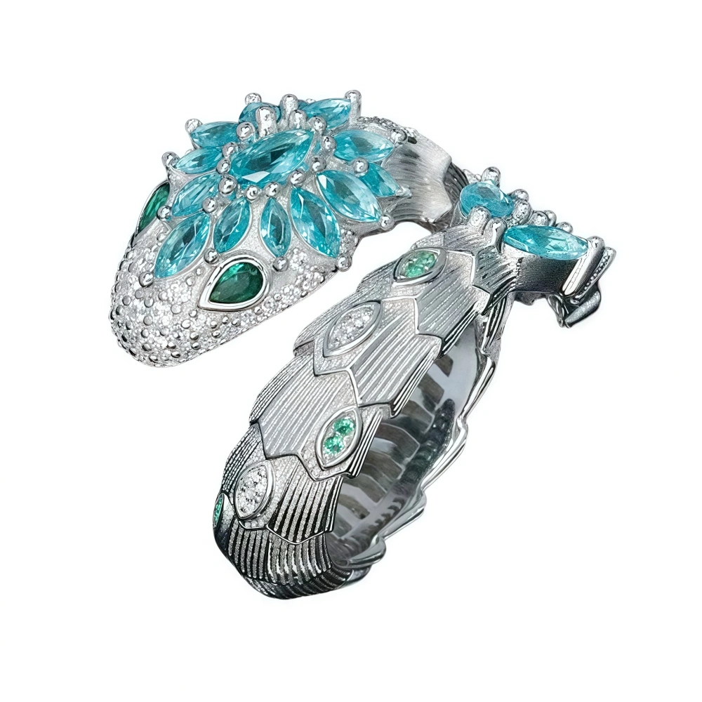 Winkin Winsin Luxury Brand Blue Aquamarine Gemstones Snake Rings For Women 925 Sterling Silver Ring s925 Pure Silver Jewelry