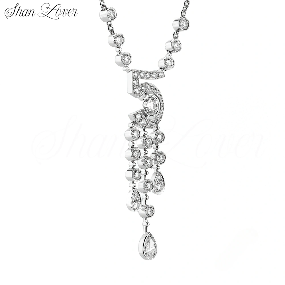 ShanLover Highest Quality 925 Sterling Silver Necklace N Figure 5 Pendants Women Eternal No 5 Necklace Tassel Pendant Jewelry