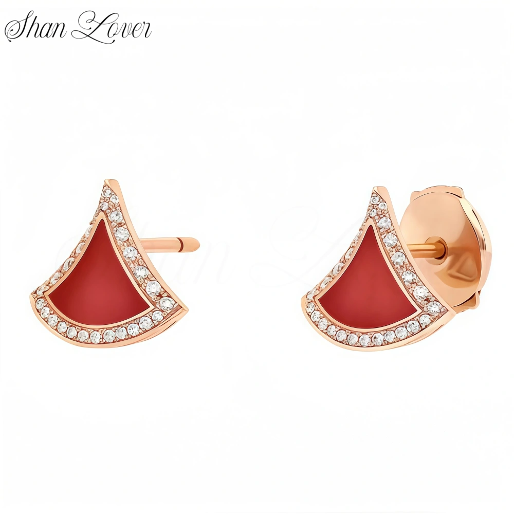 ShanLover Luxury Top Grade Brand V Gold Stud Earrings For Women Dress Design Gemstone 18k Gold Plated Drop Earrings Stud Jewelry
