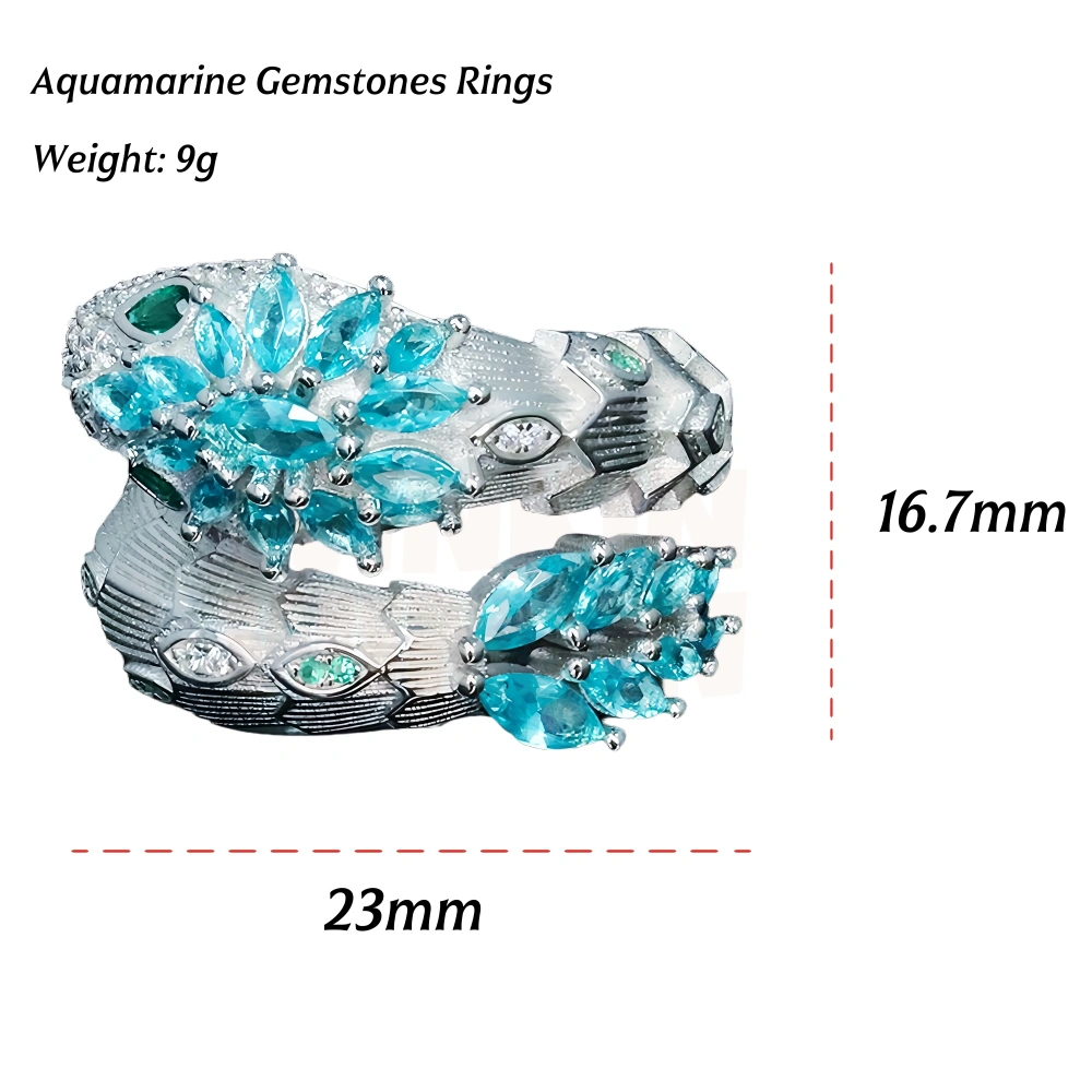 Winkin Winsin Luxury Brand Blue Aquamarine Gemstones Snake Rings For Women 925 Sterling Silver Ring s925 Pure Silver Jewelry