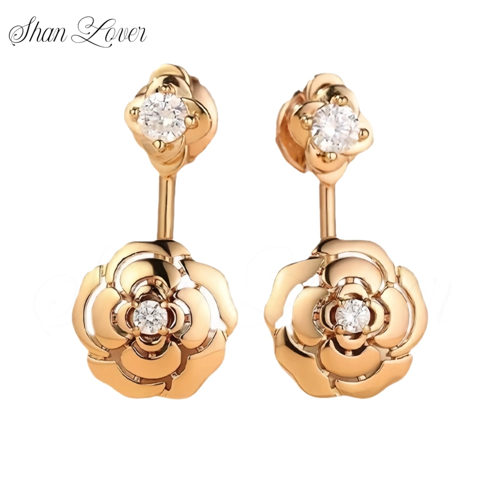 ShanLover Brand Luxury Camellia Flower 925 Sterling Silver Earrings For Women Camellia Stud Earrings Drop Jewelry