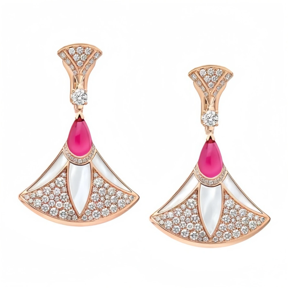 ShanLover Luxury Top Grade Brand V Gold Stud Earrings For Women Dress Design Gemstone 18k Gold Plated Drop Earrings Stud Jewelry
