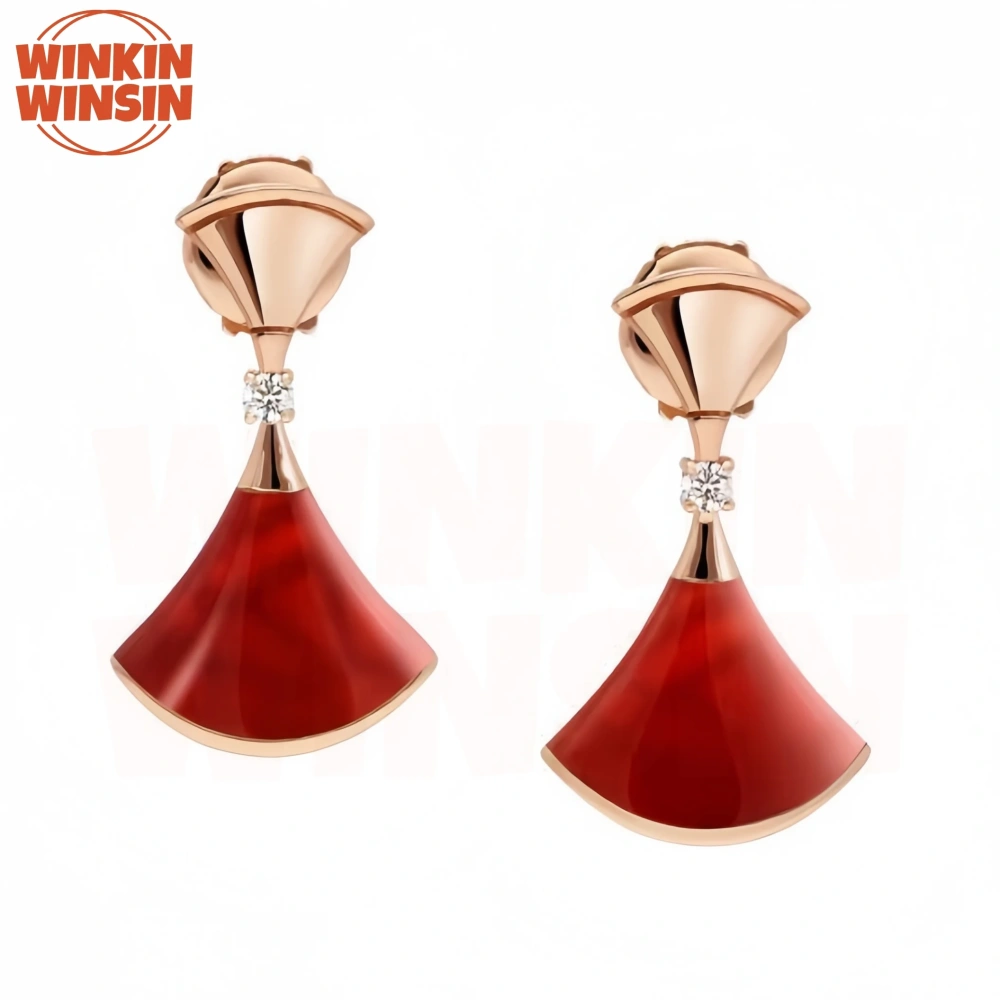 Winkin Winsin Top Grade Luxury Never Fade V Gold Stud Earrings For Women 18k Gold Plated Dress Drop Earrings Eardrop Jewelry