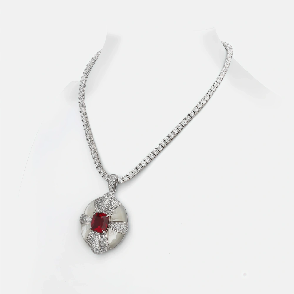 WINKINWINSIN Brand MST Ruby S925 Sterling Silver Women Necklace Electroplated With Platinum High End Retro Certificated Necklace