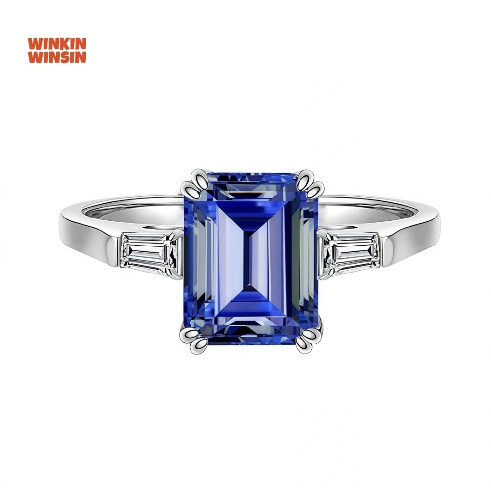 WINKIN WINSIN Brand MST Hot Sales 2.5ct Synthetic Sapphire Tanzanite 925 Sterling Silver High Carbon Diamond Ring Jewelry