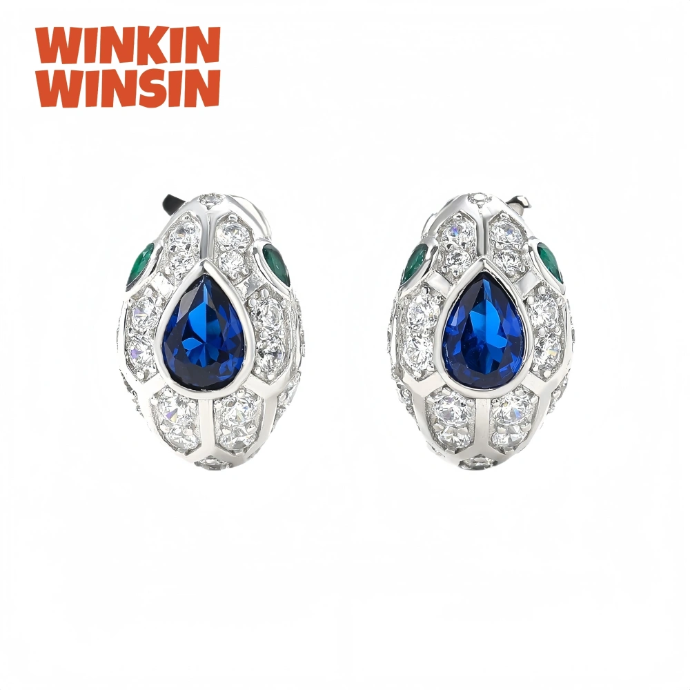 WINKIN WINSIN Brand MST Sapphire Snake Head Gemstones Stud Earrings 925 Sterling Silver Stud Earrings For Women Fine Jewelry