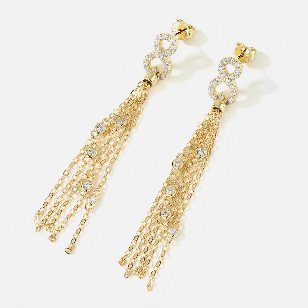 Winkin Winsin Brand MST 18k Gold Plated 925 Sterling Silver Number 8 Tassel Stud Drop Earrings For Women Fine Jewelry