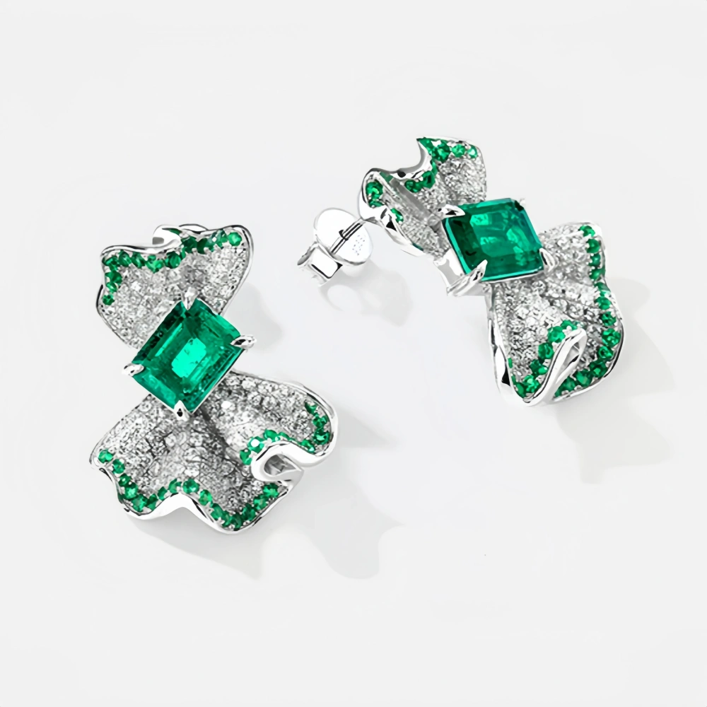 WINKIN WINSIN Brand MST Sterling Silver Bowknot Emerald Earring Lab Grown Gemstones High Carbon Diamond Stud Earrings Jewelry