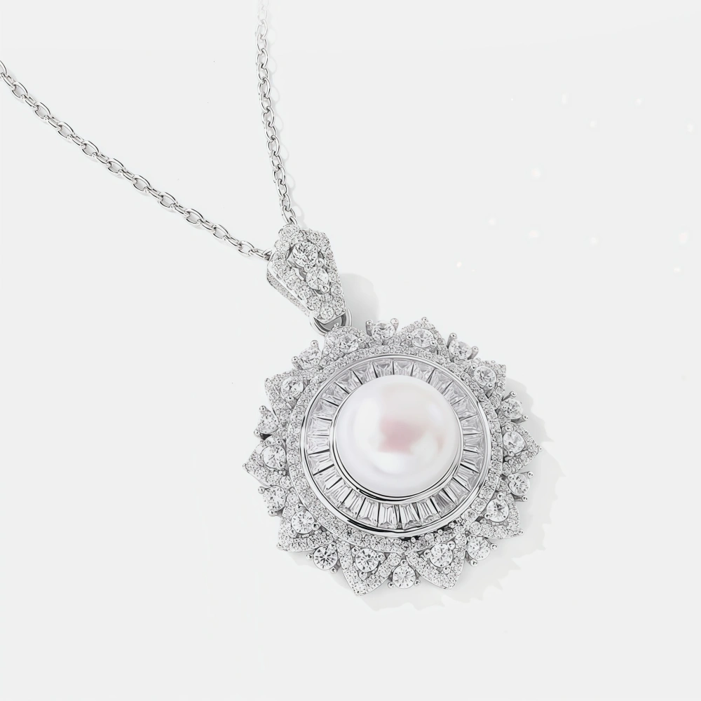 WINKIN WINSIN Brand Natural Freshwater Pearl 925 Sterling Silver Plated With Platinum And High Carbon Diamond Necklace Jewelry
