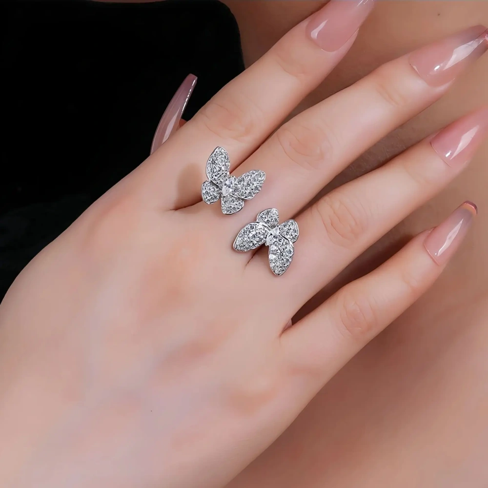 WINKIN WINSIN Brand MST 925 Sterling Silver Double Butterfly Diamond Open Ring High Carbon Diamond Zircon Rings Fine Jewelry