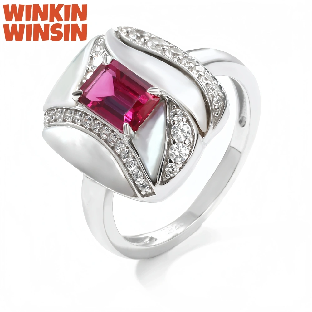 WINKIN WINSIN Brand MST High Quality 925 Sterling Silver Square Shell Ring Lab Grown High Carbon Diamond Rings Fine Jewelry