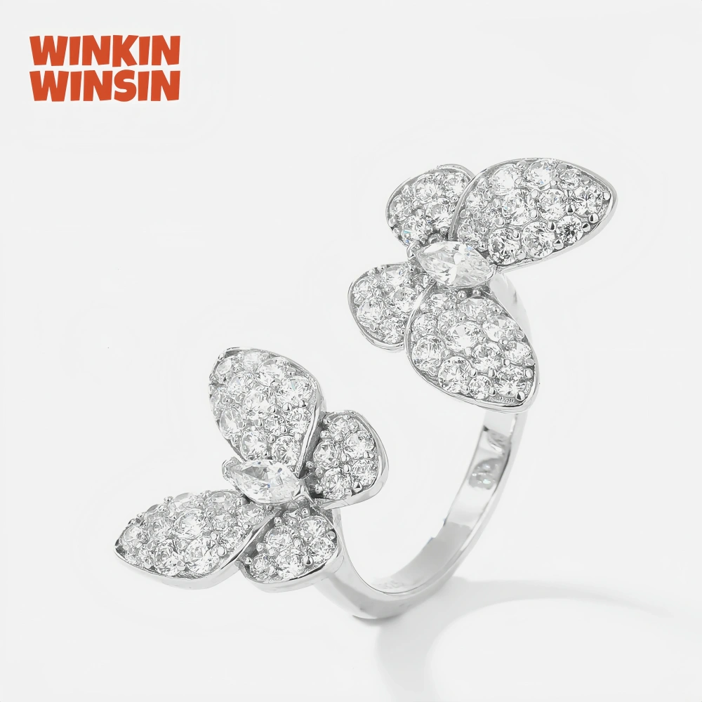 WINKIN WINSIN Brand MST 925 Sterling Silver Double Butterfly Diamond Open Ring High Carbon Diamond Zircon Rings Fine Jewelry