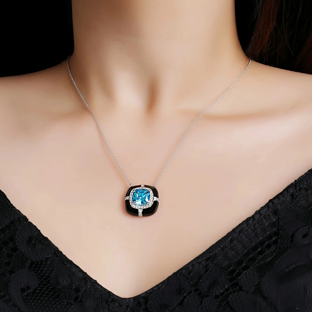 WINKINWINSIN Brand MST 925 Sterling Silver Sky Blue Women High Carbon Diamond Certificated Water Drop Pendants Necklaces